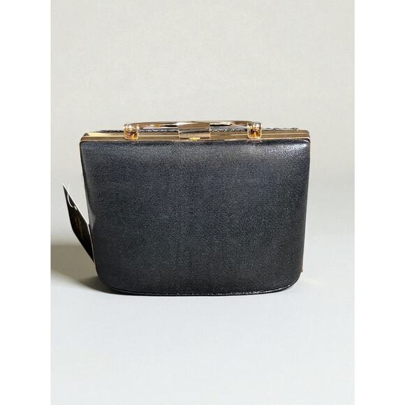 d’margeaux Black Chevron Clutch Purse | Gold Frame Handle Evening Holiday Bag - Picture 2 of 6